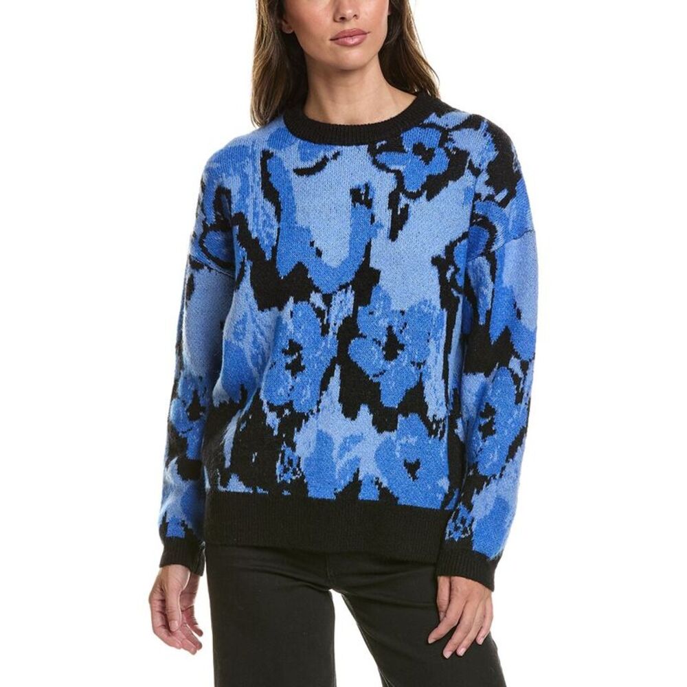 Ichi Womens  Povoke Wool-Blend Knit Sweater, Blue